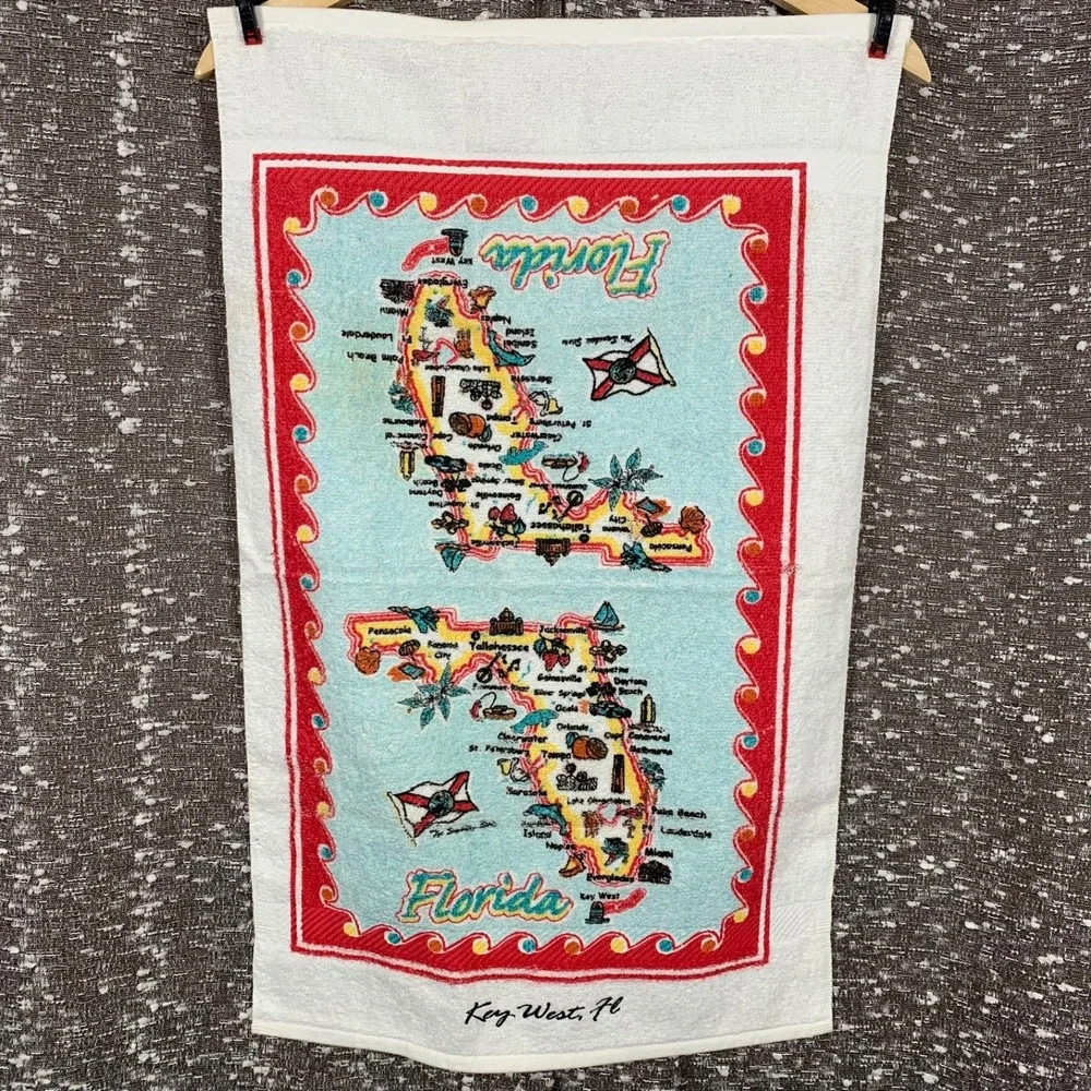 Retro State of Florida Key West Map Kitchen Tea/Dish Terry‎ Cloth Towel